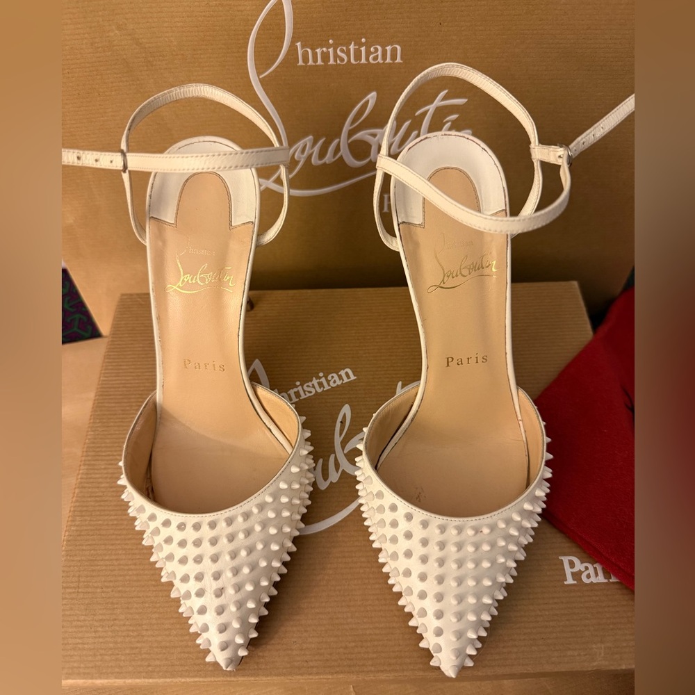 Christian Louboutin Baila Spike 100 Kid Neige size 7 designer stiletto heels - Picture 12 of 16